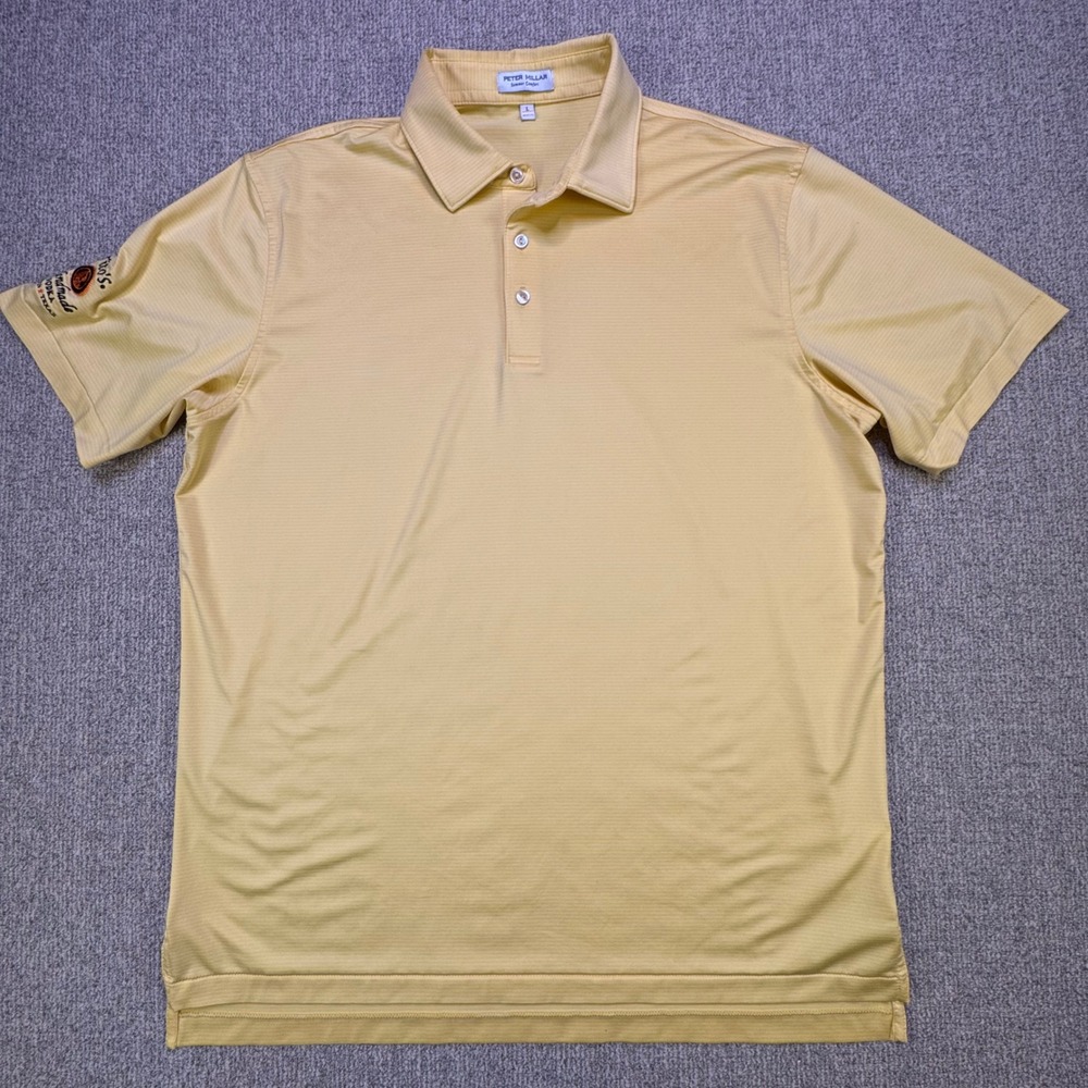 Peter Millar Summer Comfort Polo Mens L Yellow Stripe Titos Vodka Golf NWOT